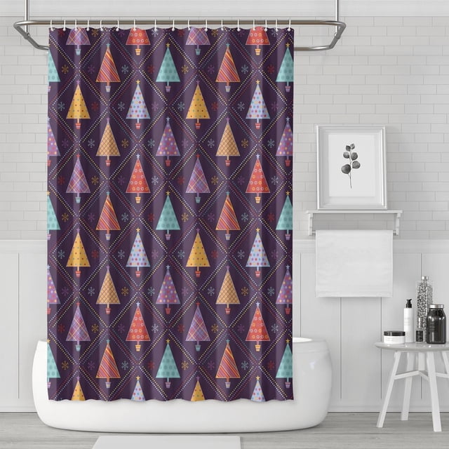Rideau de Douche pour Salle de Bain Rouge Rideaux de Douche de Noël Durables Crochets de Rideau de Bain Inclus, 72x72 Pouces