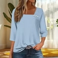 thumbnail image 2 of Ltctricy Women's 3/4 Sleeve Tunic Tops Trendy Asymmetrical Neck Solid Color T Shirts Casual Loose Tee Blouses(Light Blue,Medium), 2 of 5