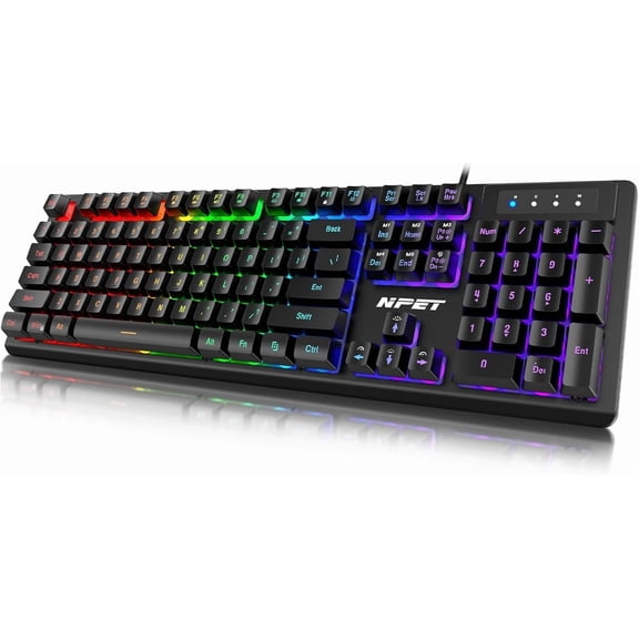 K10 Wired Gaming Keyboard LED Backlit Spill-Resistant Design Multimedia Keys Quiet Silent USB Membrane Keyboard for Desktop Computer PC (Black)