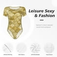 thumbnail image 4 of Bingfone Mermaid Fish Scale Pattern Women's Round Neck Bodysuit, Tight Snap Button Short Sleeve Bodysuit, Suitable for Party, Sports, Daily Wear-X-Large, 4 of 7