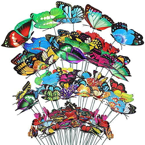 75PCS Butterfly Decorations Stakes,Garden Butterflies Stakes Garden Ornaments PVC Waterproof for Outdoor Patio Decor Yard Lawn Home Decor Party Supplies Assored Size