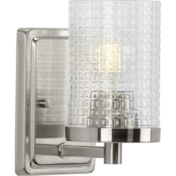 Fawcett Collection One-Light Brushed Nickel Clear Patterned Glass Transitional Bath Vanity Light