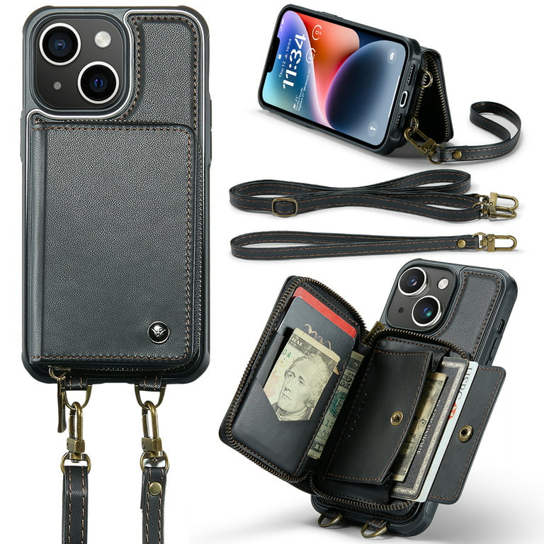 Case For Iphone 14 Plus Zipper Cover With Wrist Strap Wallet Case