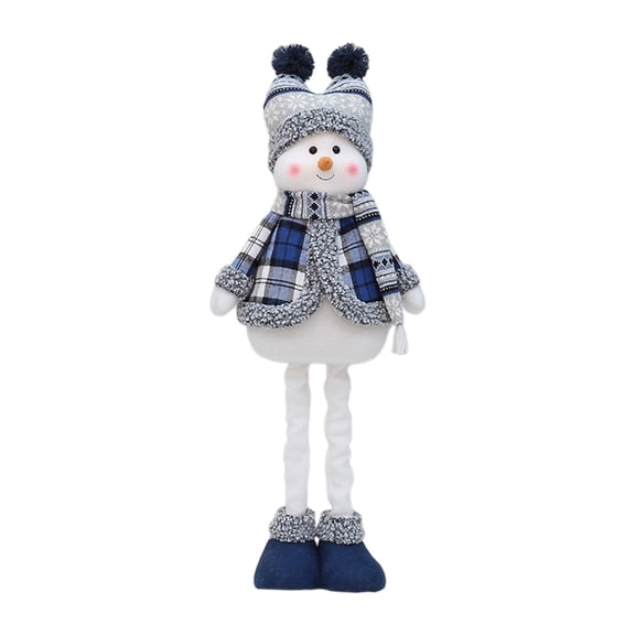 Tmboryuu Handmade Christmas Standing Doll Plush Snowman with Scarf Hat Ornament Extendable Legs Decoration for Fireplaces Decor