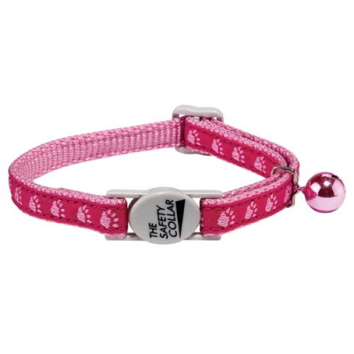 MPP Two Tone Pawprint Cat Collar Jingle Bell Nylon Ribbon Fits 8" - 12" Choose Color (Pink)