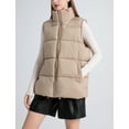 thumbnail image 3 of FEOYA Ladies Warm Puffer Vests Womens Stand Collar Outerwear Sleeveless Zip Up Jacket Winter Padded Crop Waistcoat with Pockets for Hiking Sport Athletics Outdoor XL Light Brown, 3 of 6