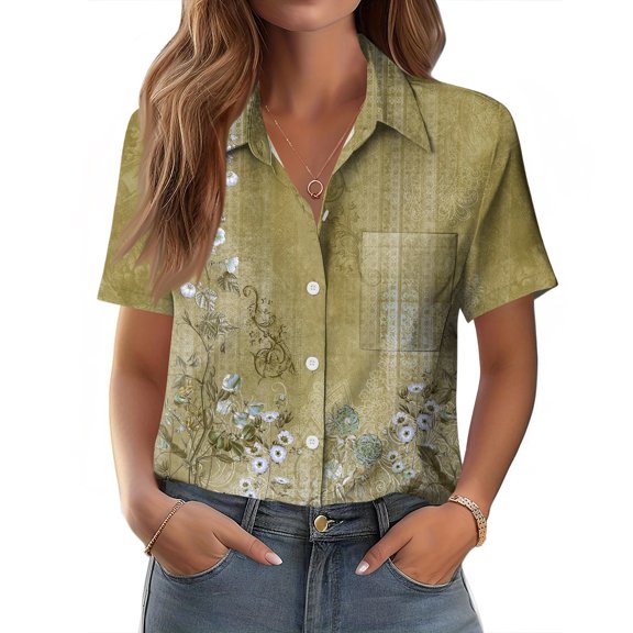 Dwralegc Women's Clothing Button Down V Neck Shirts Business Work Casual Outfits Dressy Solid Color Summer Spring Short Sleeve Top Yellow 2XL