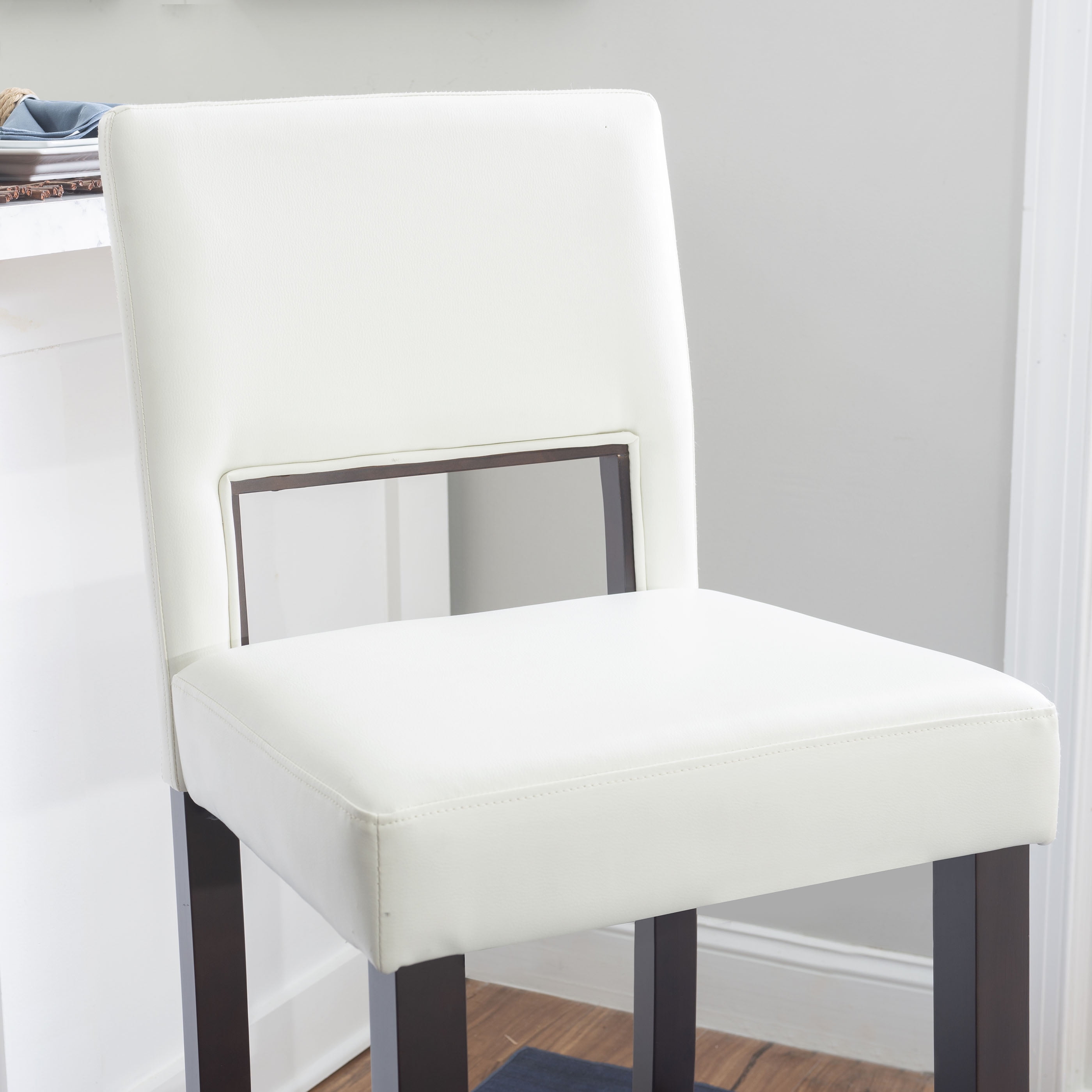 Linon Jevon 30" Mid Back Indoor Upholstered Bar Stool, Espresso/ White Faux Leather