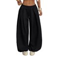 thumbnail image 2 of WULMLEO Womens Baggy Wide Leg Sweatpants Elastic High Waist Casual Loose Trousers With Pockets Black L, 2 of 8