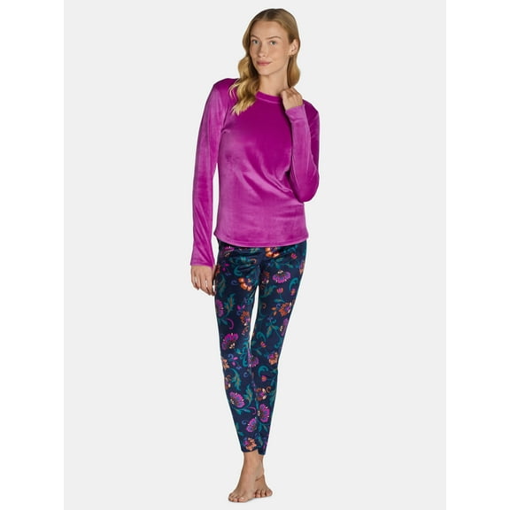 ClimateRight by Cuddl Duds Women's Stretch Luxe Velour Top and Leggings Base Layer Set, 2-Piece, sizes S to XXL