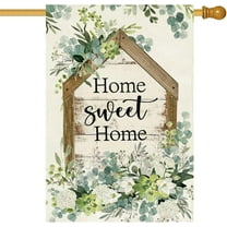 Spring Summer House Flag, Eucalyptus Home Sweet Home Large Yard Flag for Outside 28 X 40 Inch Double Sided Burlap Seasonal Home Outdoor Porch Decor