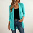thumbnail image 5 of VISALY Women Open Front Cardigan 3/4 Sleeve Lightweight Mid Length Loose Fit Casual Shawl Cover Up Coat Solid Layering Outerwear Lightweight Open Front Cardigan Travel Beach Outfits Sky Blue Xxl, 5 of 8