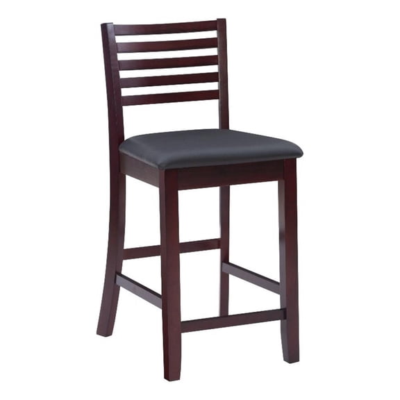 Pemberly Row Wood Ladder Back Faux Leather Seat 25" Counter Stool in Merlot