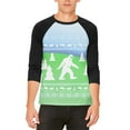 thumbnail image 1 of Ugly Christmas Sweater Bigfoot Sasquatch Yeti Mens Raglan T Shirt White-Black X-LG, 1 of 2