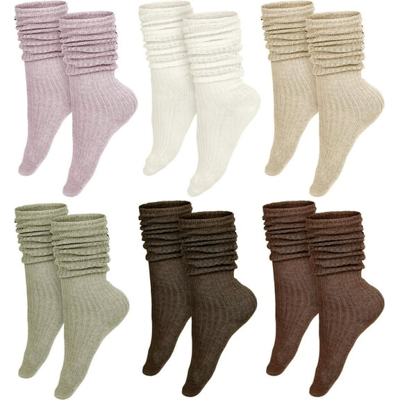 BlinkLLX 6 Pairs Women Slouch Socks Thigh High Boot Cotton Scrunch Stacked Socks Long Striped Winter Stockings for Woman