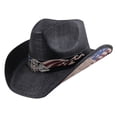 thumbnail image 2 of BiFandian Straw Cowboy Hat for Men and Women, US Flags Western Cowgirl Hat, Stylish Woven Wide Brim Cap with Decorative Bands, Suitable for Outdoor Activities & Casual Wear, Black, 2 of 5