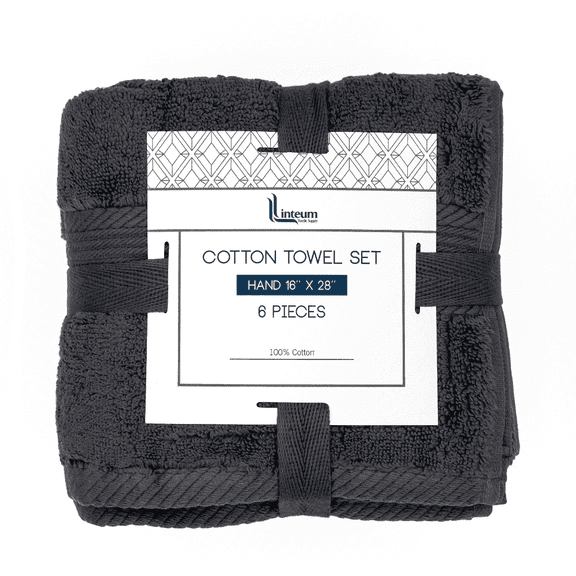 Linteum Textile Supply 6 Piece Towel Set, 16x28 Inch, 100% Soft Cotton Zero Twist 16 Single Yarn Ring Spun Luxury Hand and Face Towels Spa Quality, Stone Grey