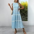 thumbnail image 5 of Ashirexll Midi Dresses for Women, Flowy Dresses for Women, Ruffle Edge Round Neck Sleeveless Long Pulling Stripe Tank Dresses, 5 of 7
