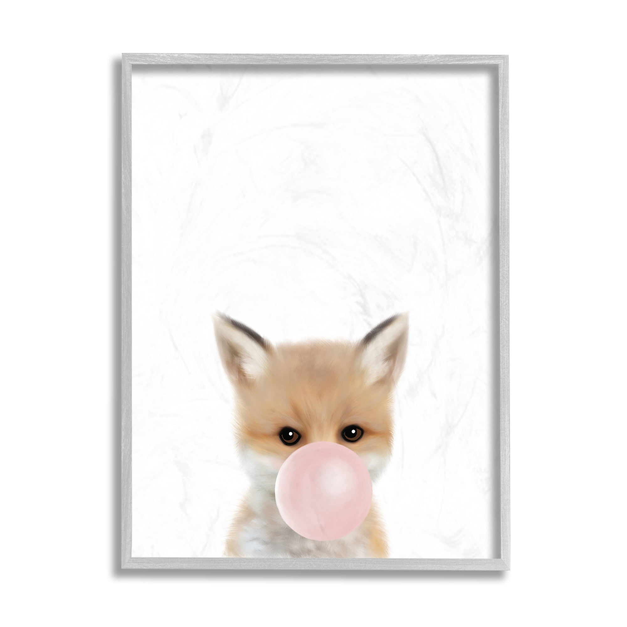 Stupell Industries Baby Red Fox with Pink Bubble Gum Woodland Animal Black Framed, 16 x 20, Design by Leah Straatsma