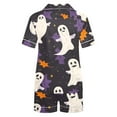 thumbnail image 4 of SwiftWear Women's Halloween Pajamas Set Collared Button Down Sleepwear Cute Ghost Spider Print Lounge Shorts Set Soft Homewear M, 4 of 5