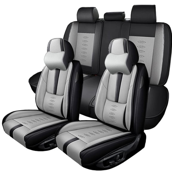 2024 for SUBARU CROSSTREK Seat Cover, Gray and Black Car Seat Covers, PU Leather 5 Seats Full Set With a Headrest and Lumbar Support Suitable for All Seasons, Pet Car Seat Covers