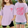 thumbnail image 2 of MIXUE Tween Girls Tops & T-Shirts Summer Floral Print Round Neck Short Sleeve Casual Comfortable Pullover T Shirts Daily-Wear,Purple,11-12 Years, 2 of 6