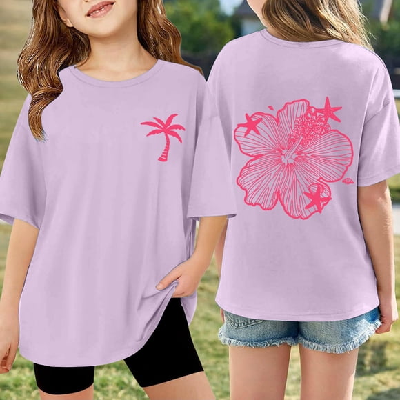 Outdoor Girls Tops and Tees Age 3-14 Comfortable Short Sleeve Round Neck Sportswear for Summer Activities Stylish Casual Wear for Kids