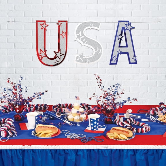 Party Central Club Pack of 12 Red and Blue Patriotic Glittered USA Party Streamers 4.5'