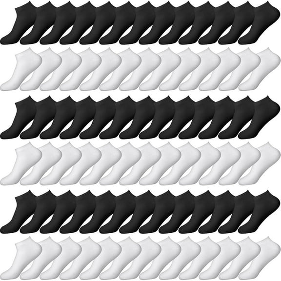 100 Pairs Low Cut Ankle Socks Bulk, Thin Breathable Casual Socks for Men and Women, Invisible Sports Cotton Socks, One Size Black and White