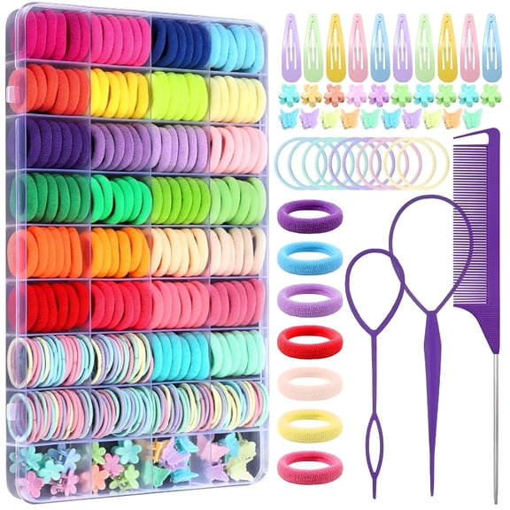 TUWAFE 31 Colors Hair Rubber Bands with Tail Hair Tools And Hair Clips, 393 Pcs Elastic Baby Toddler Hair Ties, Hair Accessories for Girls,Toddler Hair Accessories