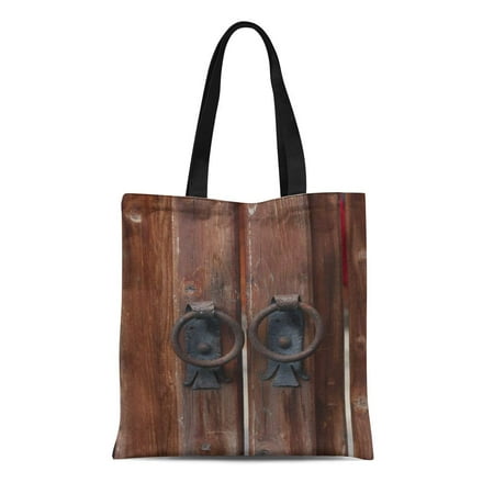 KDAGR Canvas Tote Bag Brown Old Fashioned Metal Door Handle Wooden in Lahij Durable Reusable Shopping Shoulder Grocery Bag