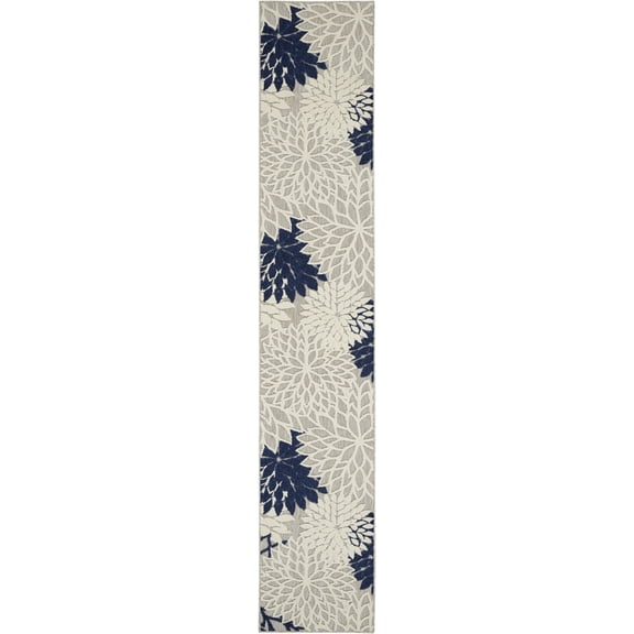 2â€™ x 10â€™ Ivory and Navy Indoor Outdoor Runner Rug