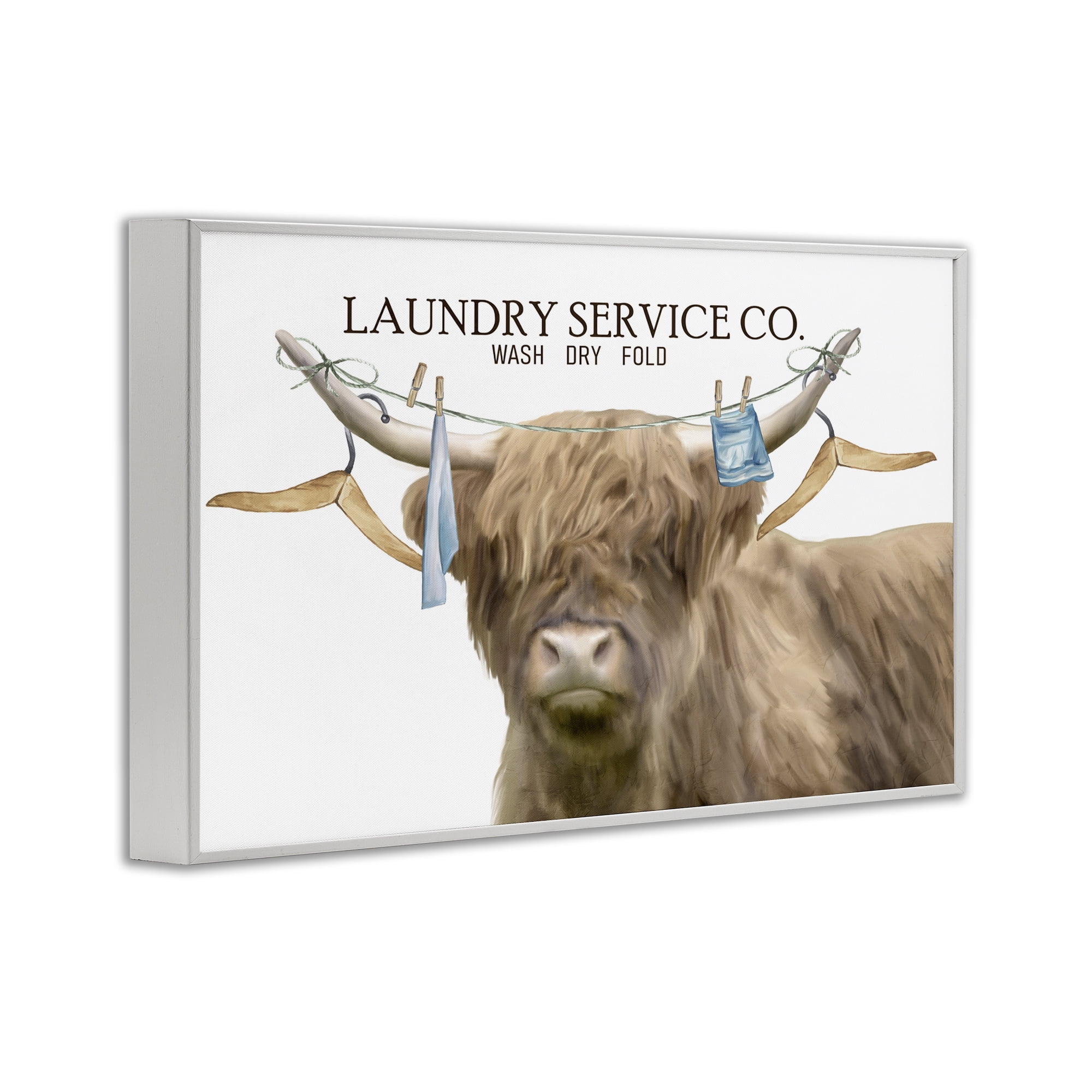 Laundry Service Cattle White Framed Giclee Art, design by Kim Allen
