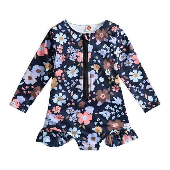 ZACPNCV Baby Girls One Piece Swimsuits Long Sleeve Rash Guard Zipper Back Bathing Suit Sun Protection UPF 50 and Blue 9-12 Months