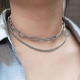 thumbnail image 2 of Collar de doble capa Yashi gargantilla de cadena clip de papel acero inoxidable color plateado DN272, 2 of 5
