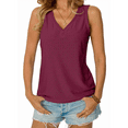 thumbnail image 2 of Women Eyelet Embroidery V Neck Beach Vacation Fashion Boho Sleeveless Tank Top Claret M, 2 of 5