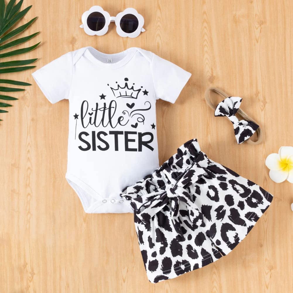 StylesILove Infant Baby Girls Little Sister Bodysuit and Dalmatian Dot Shorts, Bow Headband 3pcs Short Sleeve Cotton Outfit (12 Months)