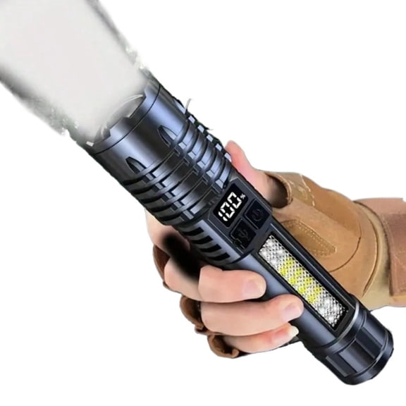 High-Brightness Rechargeable LED Tactical Flashlight, 5 Modes COB Side Light, USB-C Zoomable