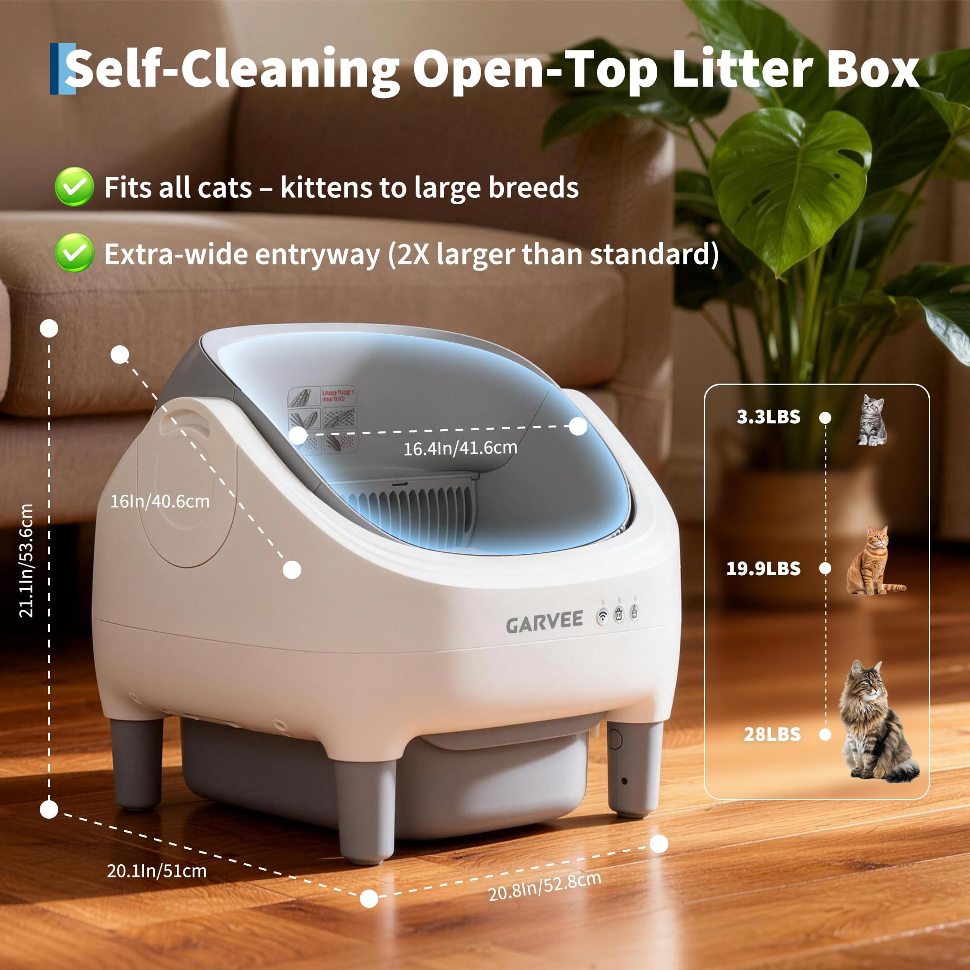 Smart-Controlled Automatic Self-Cleaning Cat Litter Box Featuring Extra Large Capacity, Safety Sensors, Low Noise Operation & Washable Tray. Includes Trash Bags Maintenance,Grey