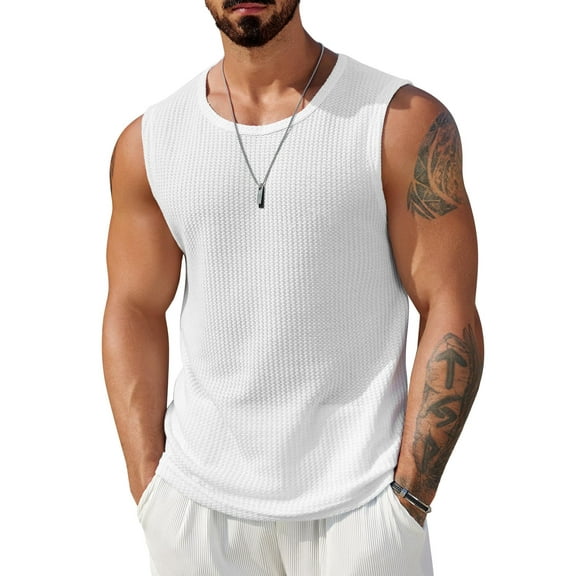 COOFANDY Men's Tank Tops Summer Sleeveless Knit Top for Men Crew Neck Waffle Textured Tank Shirts