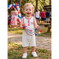 thumbnail image 4 of BemeyourBBs Newborn Baby Boy 4th of July Outfit Patriot Independent Day Clothes Fourth of July Baby Boys Waffled Romper Star Striped Embroidered Plaid Trim Button Sleeveless Jumpsuit, 4 of 9