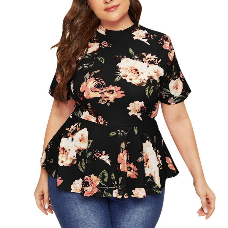 RITERA Plus Size Tops for Women Colorblock Floral Ragaln Tunic Shirts  Oversized Summer Short Sleeve Henley Shirts xl-5xl at  Women's  Clothing store