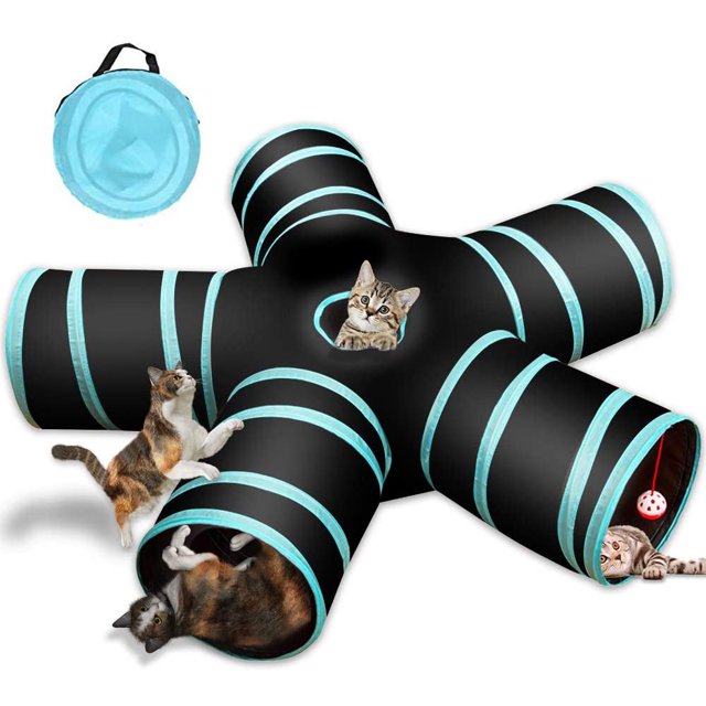 Túnel plegable para mascotas de 5 agujeros, tienda de campaña para gatos, túnel para conejos y pelota para gatos.