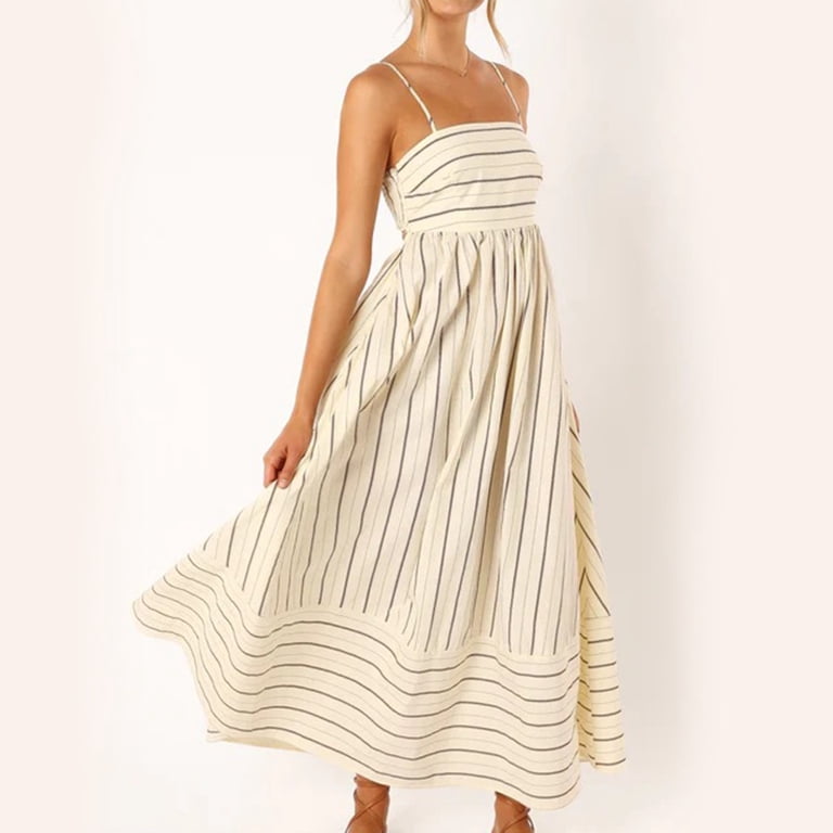 vigerkar Women's Striped Back Smocked Maxi Dress Sexy Spaghetti Strap Cut Out Flowy Swing Long Dress Beige, M - Walmart.com vigerkar Women's Striped Back Smocked Maxi Dress Sexy Spaghetti Strap Cut Out Flowy Swing Long Dress Beige, M - Walmart.com