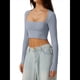 thumbnail image 2 of Top Corto Básico Informal Ajustado con Doble Forro, Cuello Cuadrado y Larga para Mujer Azul XL, 2 of 8