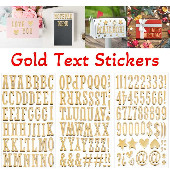 Pegatinas doradas de letras metálicas – Calcomanías del alfabeto brillantes y esponjosas • Acabado autoadhesivo en relieve • Para diarios, álbumes de recortes, envolventes de regalo, Navidad