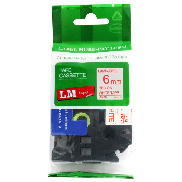 LM Tapes replacement for Brother PT-D210 Label Maker 6mm Red on White Compatible TZe P-touch Tape (1/4