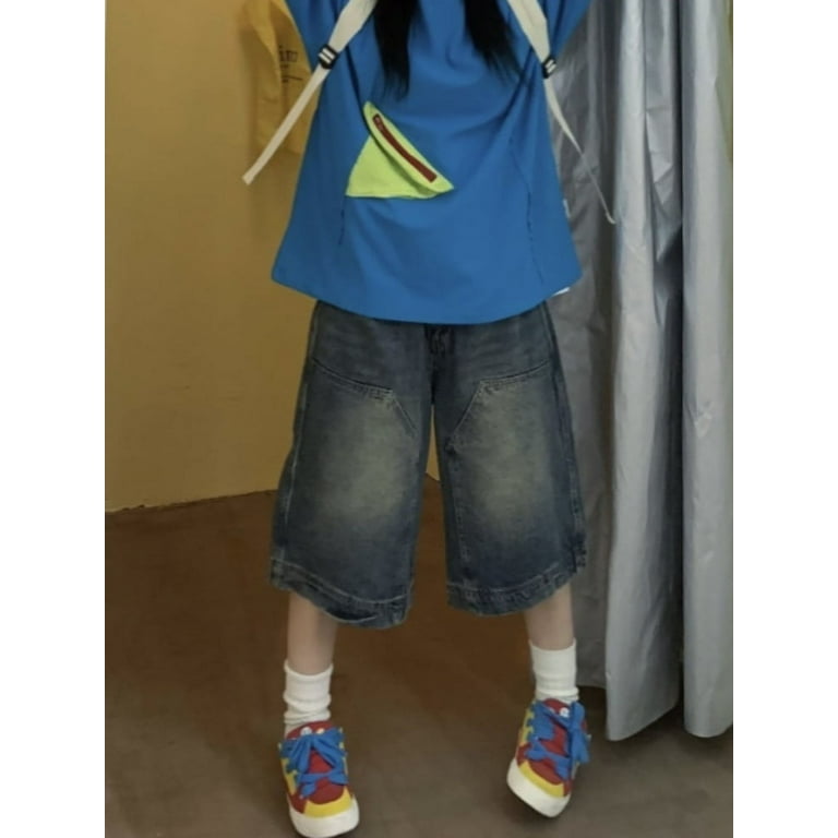 Y2k Vintage Baggy Jorts Women Wide Leg Knee Length Jeans