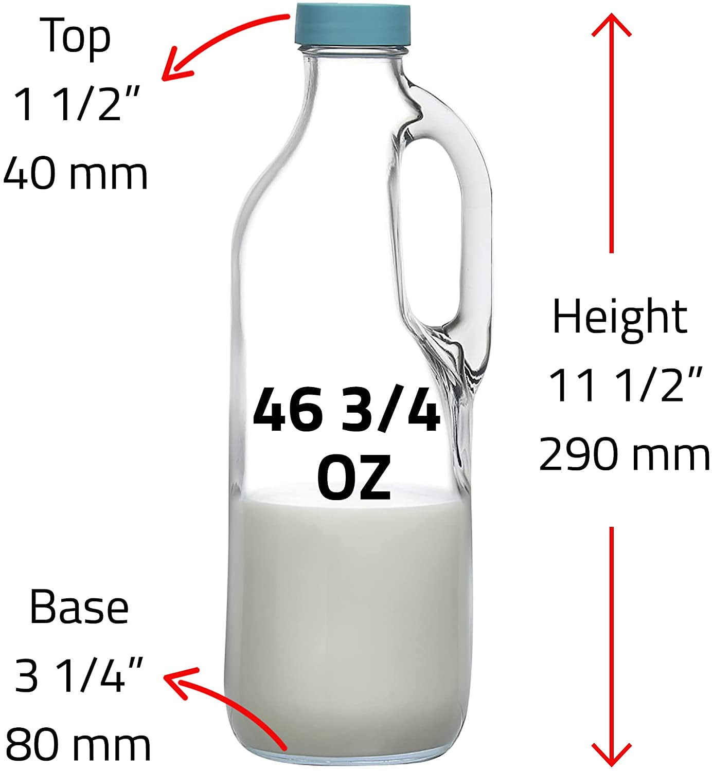 Almond Cow Glass Milk Jug - 60 Fluid Ounces | Perfect Milk Container Carafe for Refrigerator Fit - Glass Pitcher Milk Bottle - Food Grade Glass