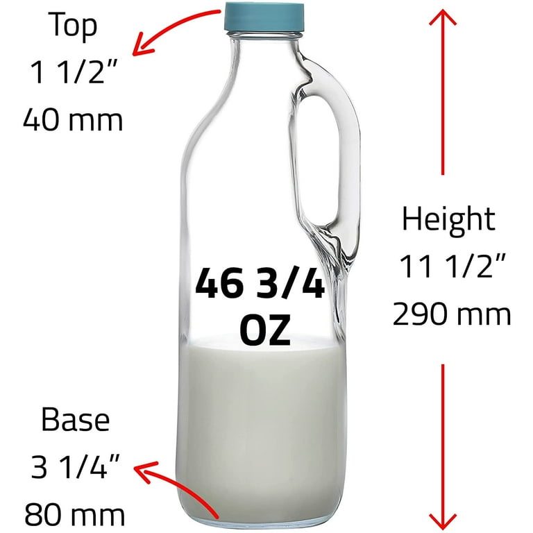2 Pc 47oz Clear Glass Milk Bottles Glass Pitcher with Handle and Lids -  Airtight milk Container for Refrigerator Jug Water Juice Heavy Milk Bottle  Liquid Containers for Kitchen 